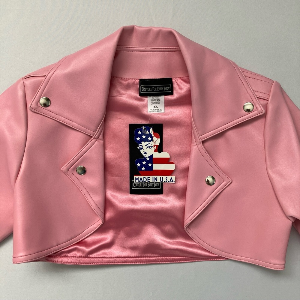 Pinup Couture Pink Vegan Leather Motorcycle Jacket Cropped Bolero Size XS - Picture 2 of 16